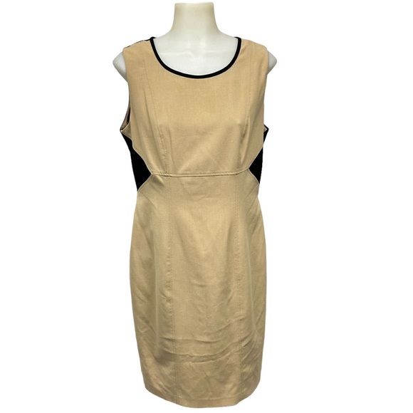 Calvin Klein Dresses & Skirts - CALVIN KLEIN Dress Color Block Tan Black Lined Sheath Career Sz 10 sleev…